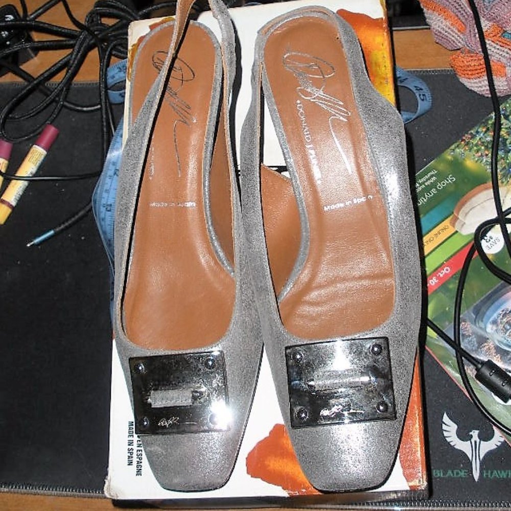 Donald Pliner Vintage Distress Antique Metallic Kitten heel sling backs